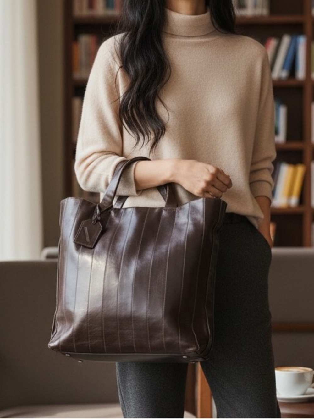 Reed Krakoff Dark Chocolate Ribbon Leather Tote Bag